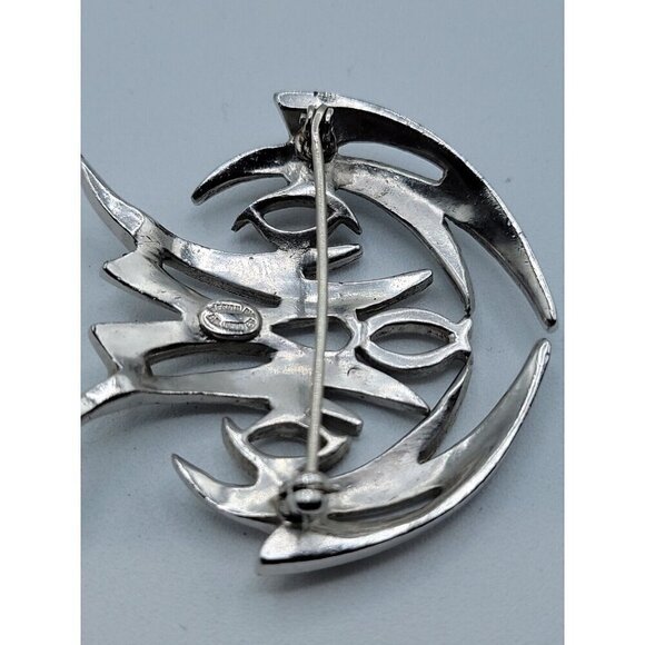 Norman Bel Geddes Brooch Pin Silver Tone Flow Of Motion Signed Estate Rare 1950s - Picture 12 of 16